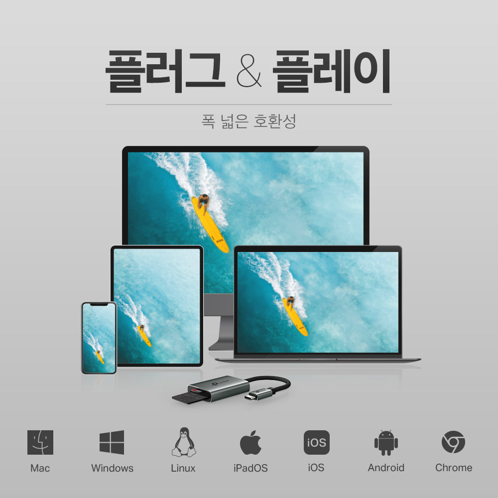 티피링크 UA430C SD 카드 리더기 USB-C 동시 읽기/쓰기